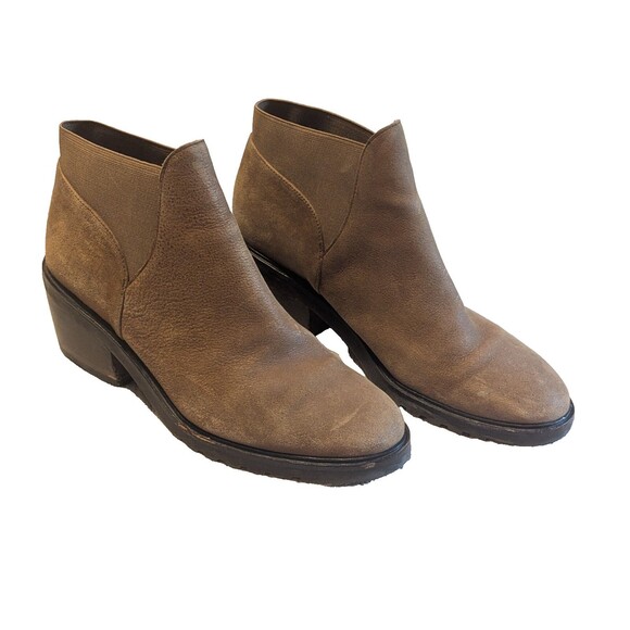 Eileen Fisher Chic Ankle Boots Booties Stacked Heel Sz 9 Brown Distressed Casual - Picture 1 of 6